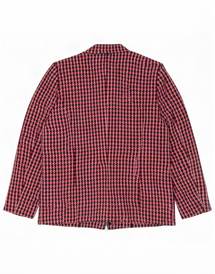 Sisley Damen 1-Knopf-Blazer-Jacke, UK 14, große rote Hahnentritt-Baumwolle