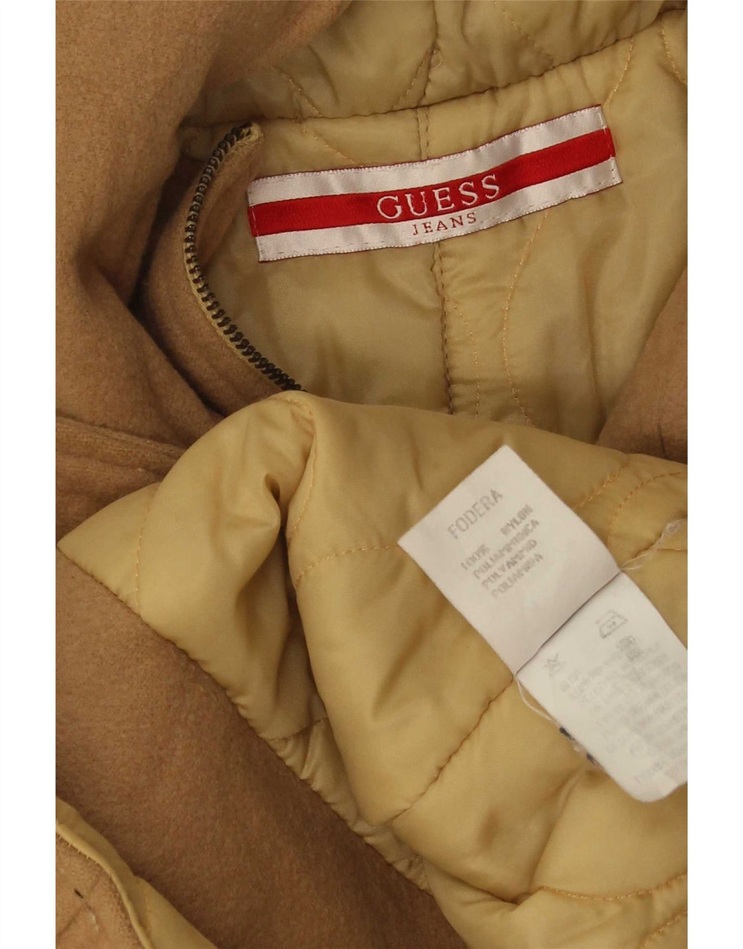 Guess Damen-Parkajacke mit Kapuze, UK 14, großes beiges Nylon