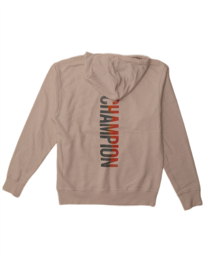 CHAMPION Mens Graphic Hoodie Jumper Medium Off White Cotton