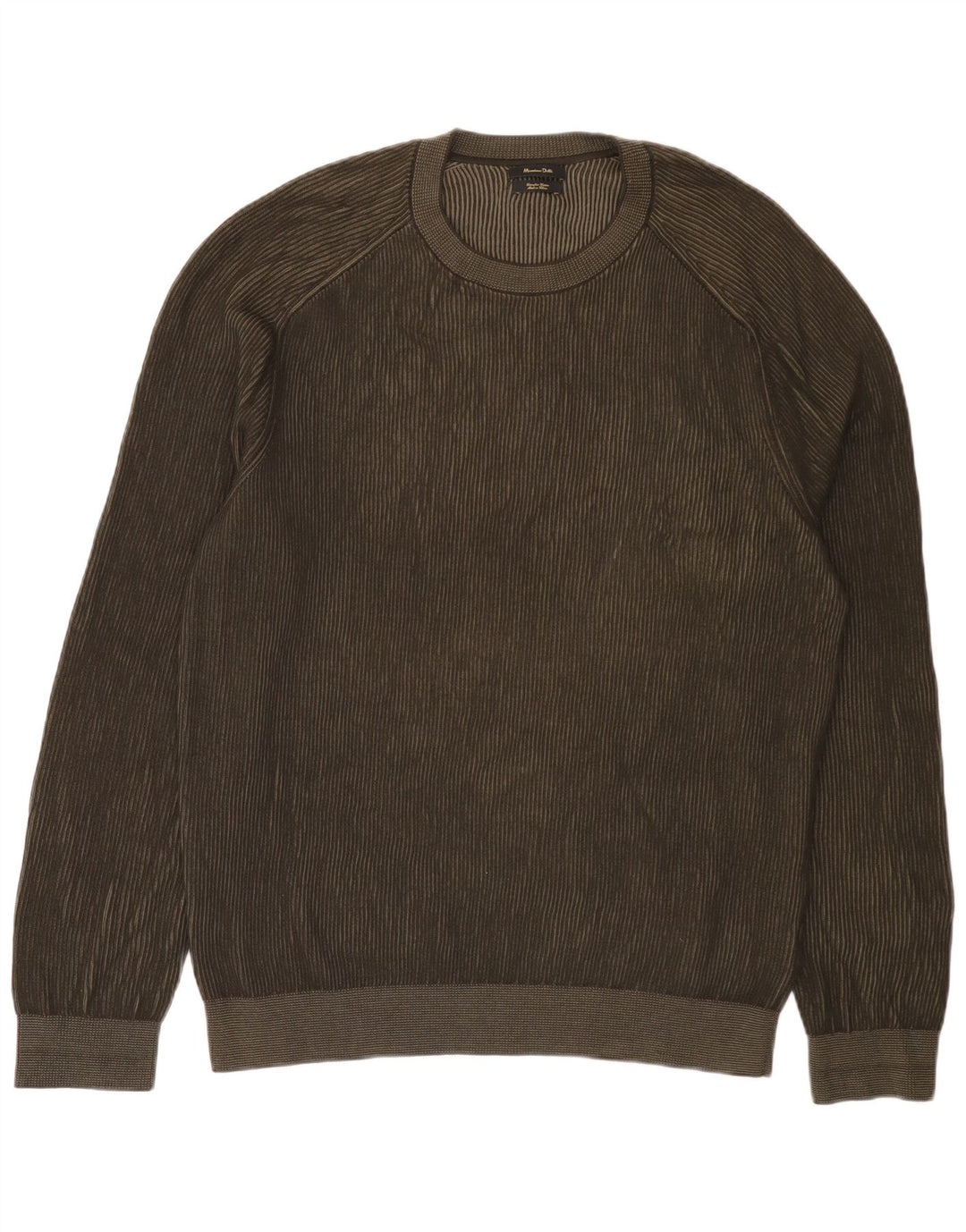 Massimo Dutti Herren-Pullover mit Rundhalsausschnitt, XL, Khaki, Baumwolle