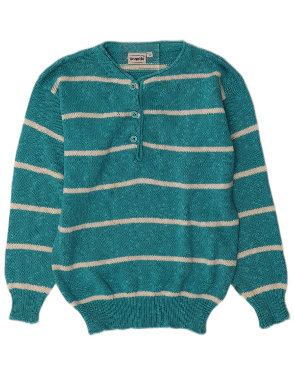 Nanette Damen-Pullover mit Knopfkragen, Gr. 10, klein, Türkis gestreift