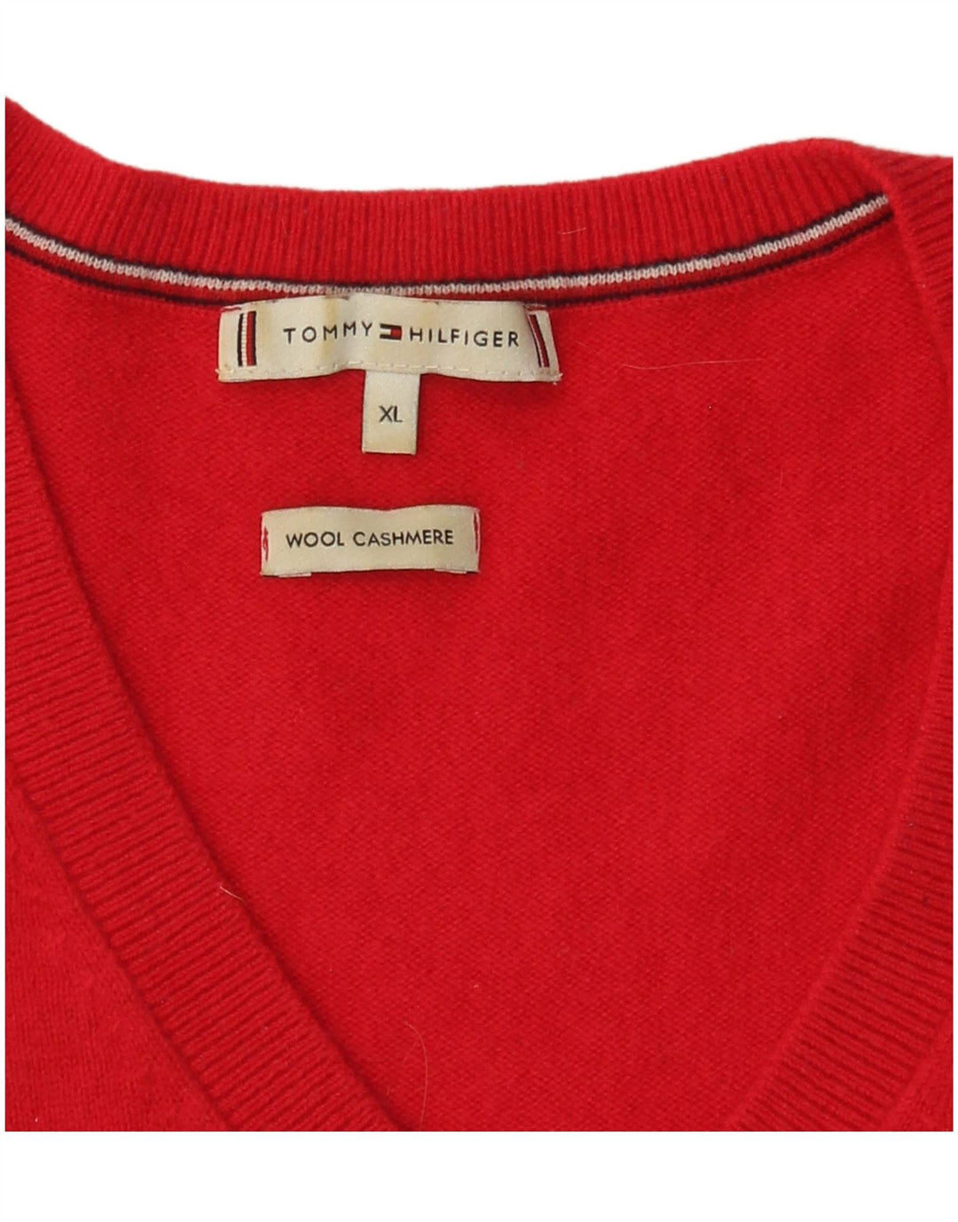 TOMMY HILFIGER Damen-Pullover mit V-Ausschnitt, Gr. 18, XL, rote Wolle