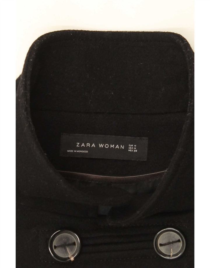 Zara Damen Zweireihiger Mantel UK 14 Medium Schwarz