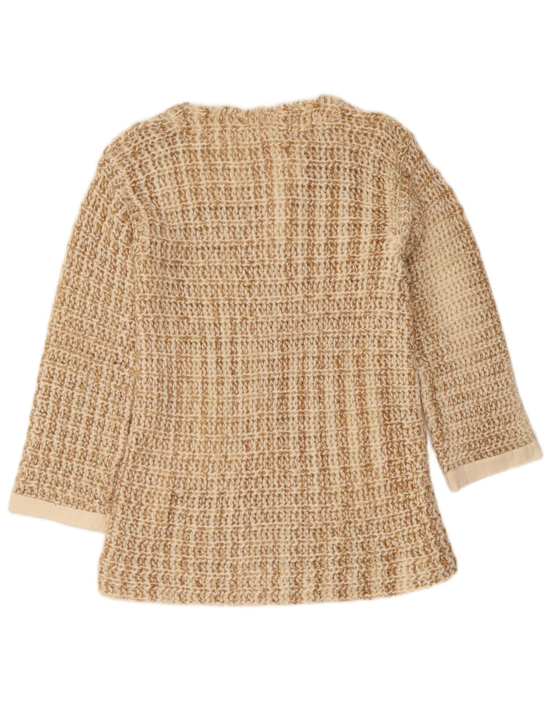 Vintage Damen-Pullover mit Knopfkragen, Gr. 10, Größe S, Beige, gefleckt
