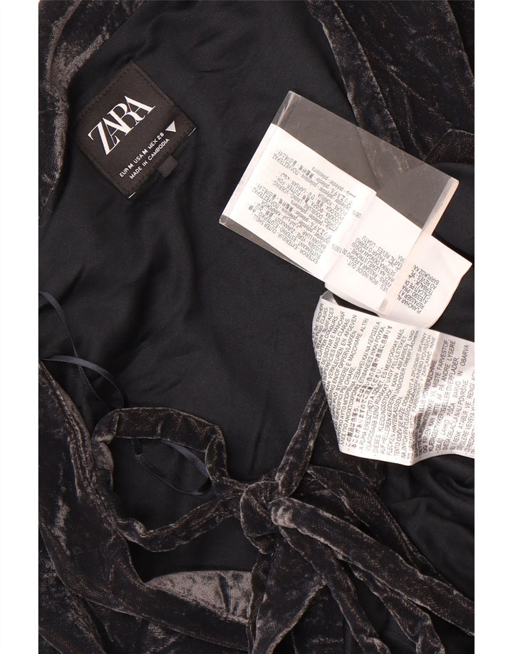Zara Womens Wrap Velour Cardigan Top UK 14 Mittelschwarzes Polyester