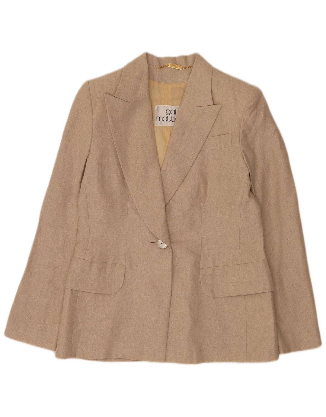Gai Mattiolo Damen 1-Knopf-Blazerjacke UK 16 Large Beige Leinen