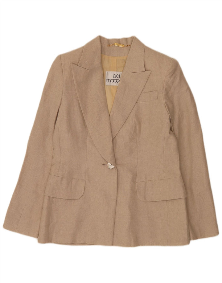 Gai Mattiolo Damen 1-Knopf-Blazerjacke UK 16 Large Beige Leinen