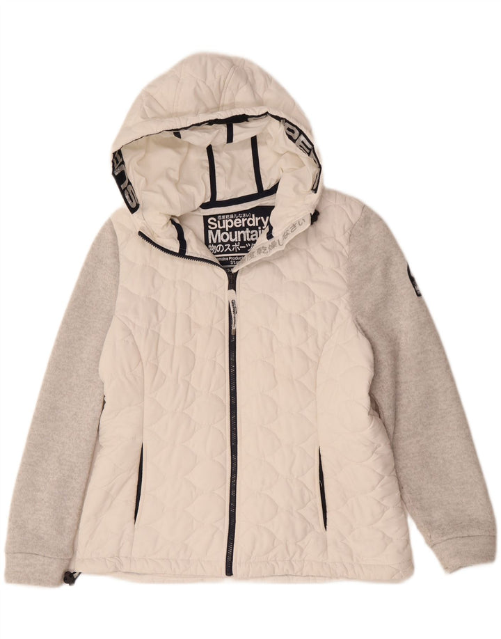 Superdry Damen-Windbreakerjacke mit Kapuze, UK 16, Größe L, Weiß, Farbblock