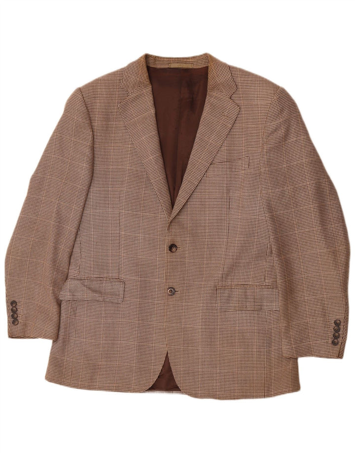 Aquascutum Herren-Blazer mit 2 Knöpfen, UK 42, XL, braune Wolle mit Hahnentrittmuster