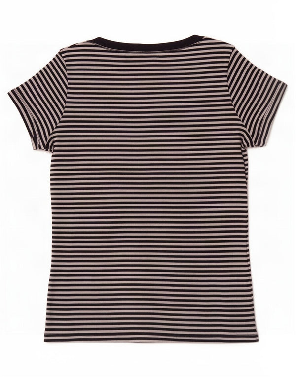 Marks & Spencer Damen T-Shirt Top UK 12 Medium Marineblau Nadelstreifen Baumwolle