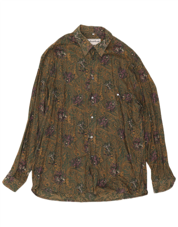 Vintage Herrenhemd XL Khaki Paisley Viskose
