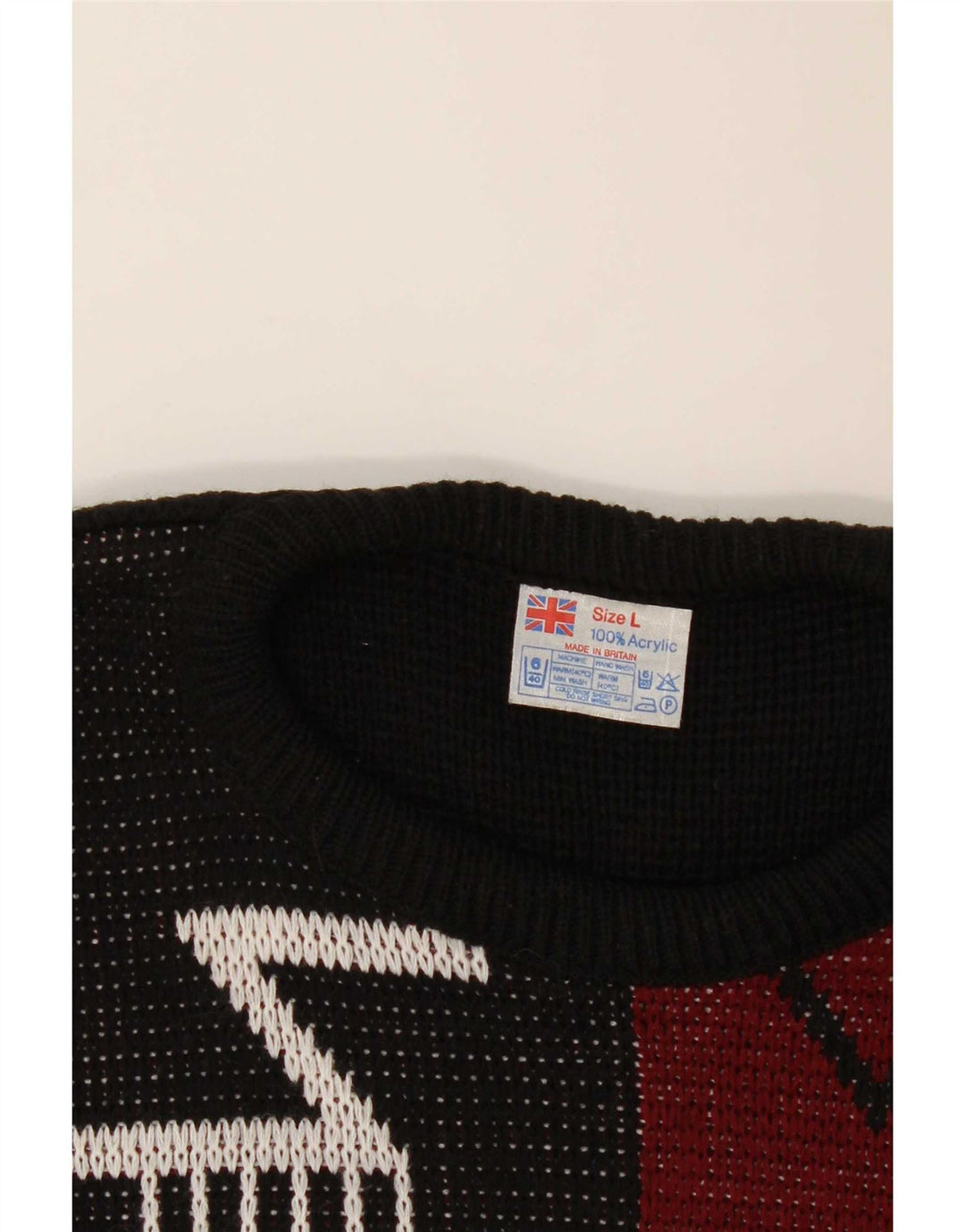 Vintage Herren Pullover mit Rundhalsausschnitt, groß, schwarz, geometrisch, Acryl