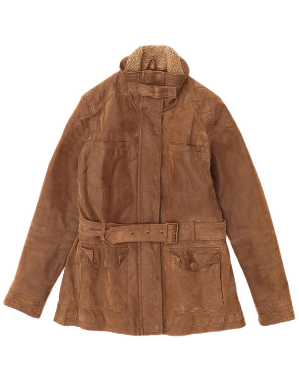 Fat Face Damen Vintage Fit Lederjacke UK 12 Mittelbraun