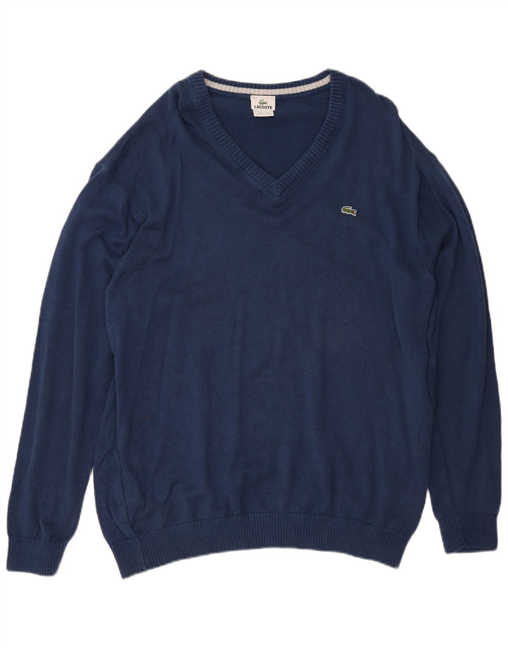 Lacoste Herren-Pullover mit V-Ausschnitt, Größe 8 3XL, marineblaue Baumwolle