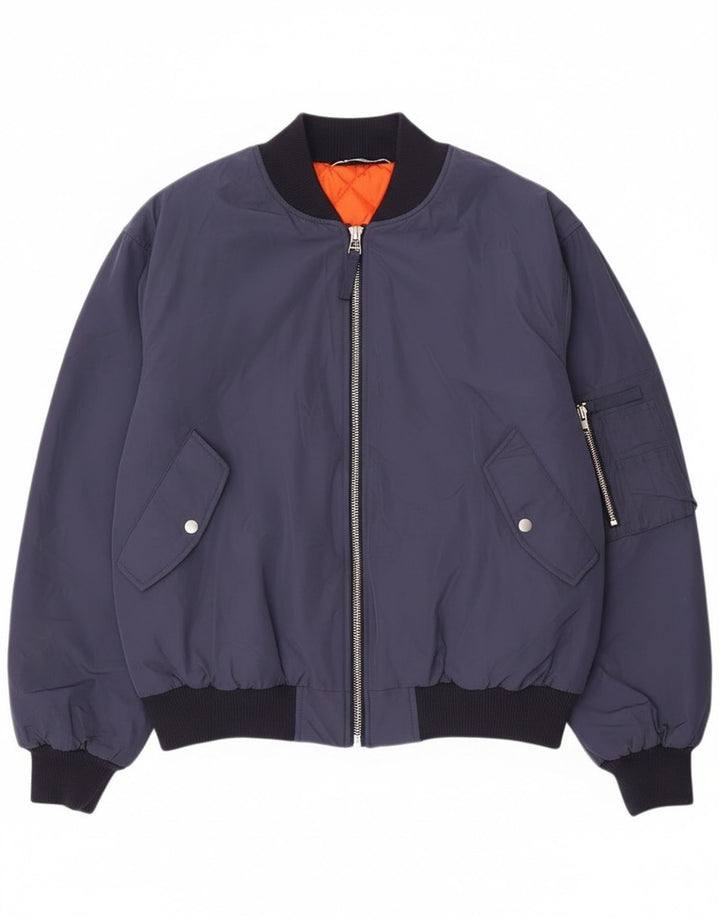 Zara Herren-Bomberjacke mit lockerer Passform, UK 42, XL, Marineblau, Polyester