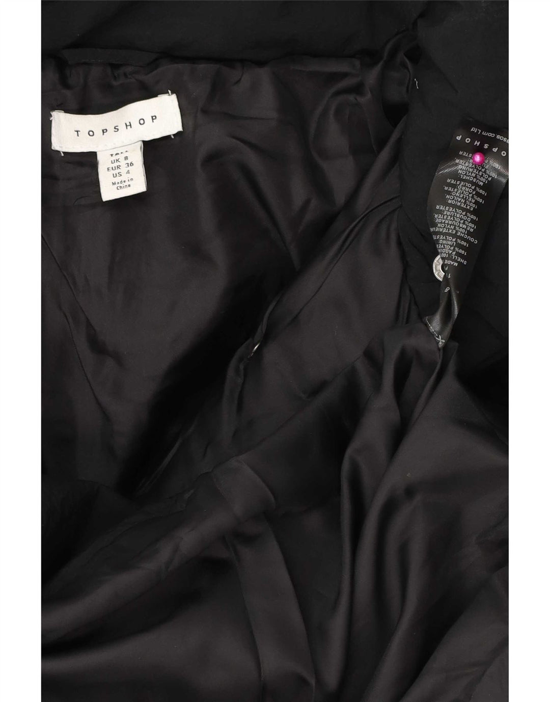 Topshop Damen-Kapuzen-Übergröße, gepolsterte Jacke, Größe S, Schwarz, Polyester