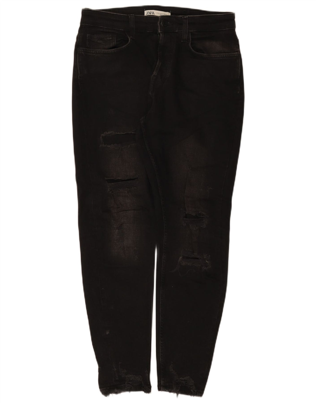 Zara Herren Distressed Slim Jeans EU 40 Medium W31 L28 Schwarze Baumwolle