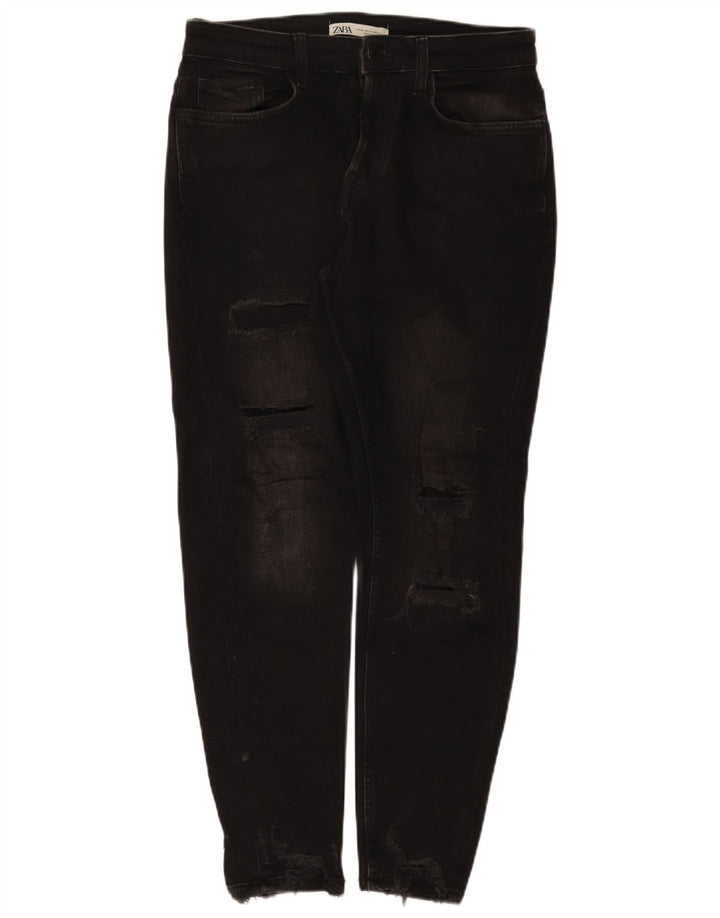Zara Herren Distressed Slim Jeans EU 40 Medium W31 L28 Schwarze Baumwolle