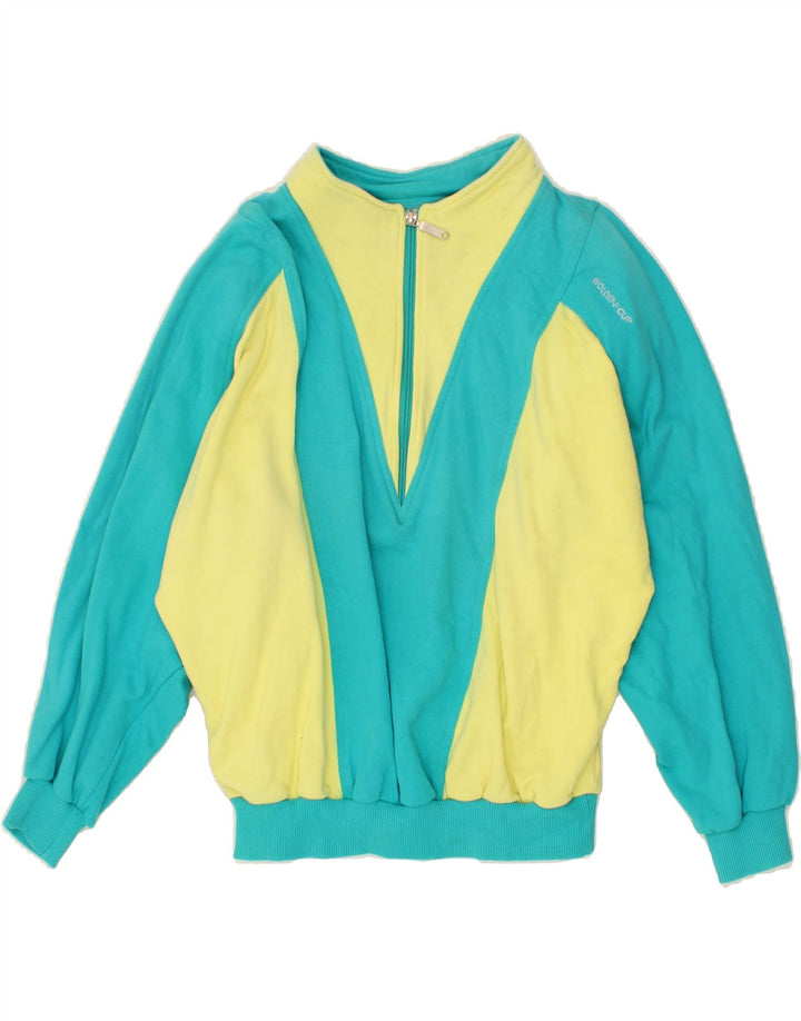GOLDEN CUP Womens Zip Neck Sweatshirt Jumper IT 42 Medium Blue Colourblock Vintage Golden Cup and Second-Hand Golden Cup from Messina Hembry 