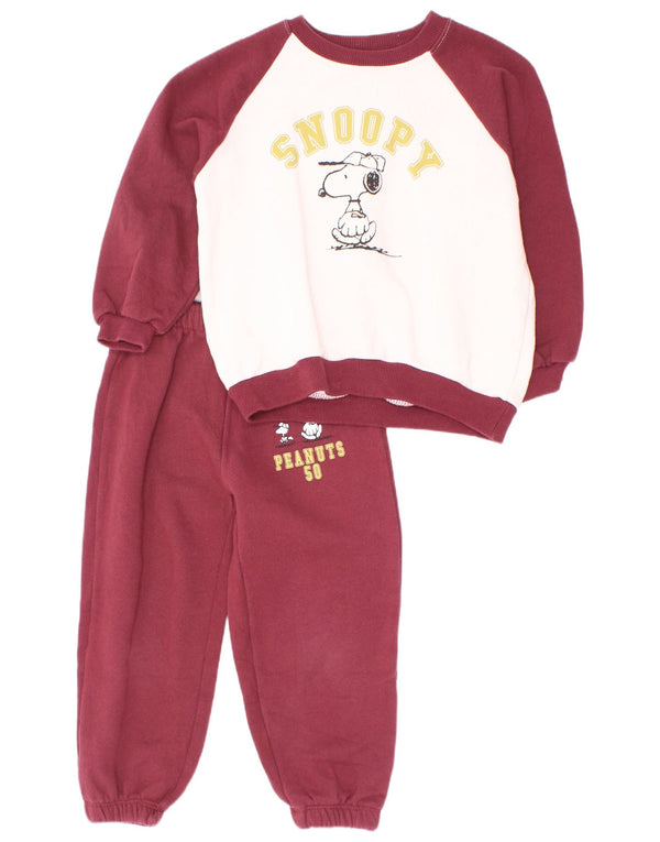 Zara Jungen-Trainingsanzug mit grafischem Muster, 5–6 Jahre, Burgunderrot, Colourblock-Baumwolle