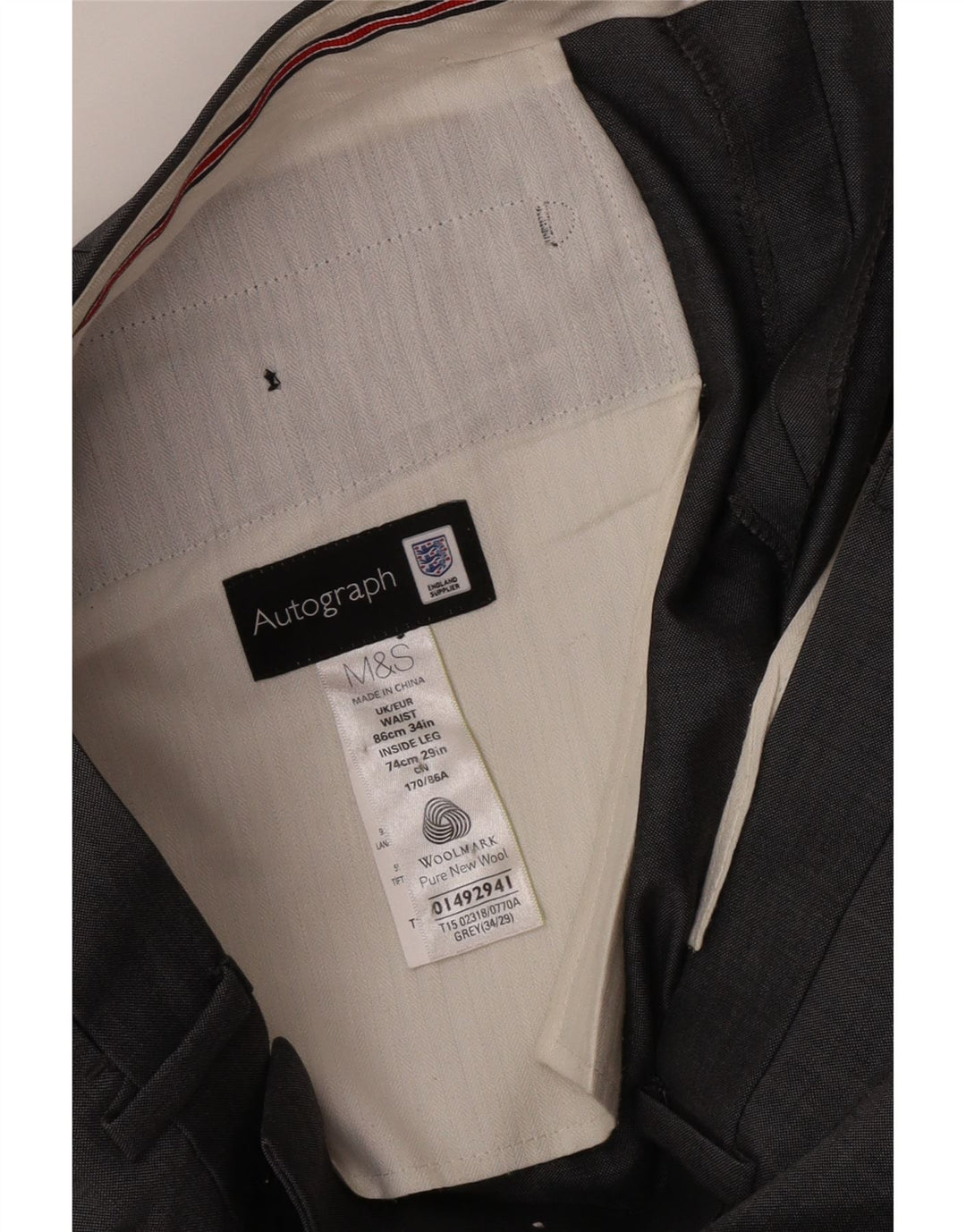 Gerade Herren-Anzughose von Marks & Spencer, W34, L29, graue Wolle