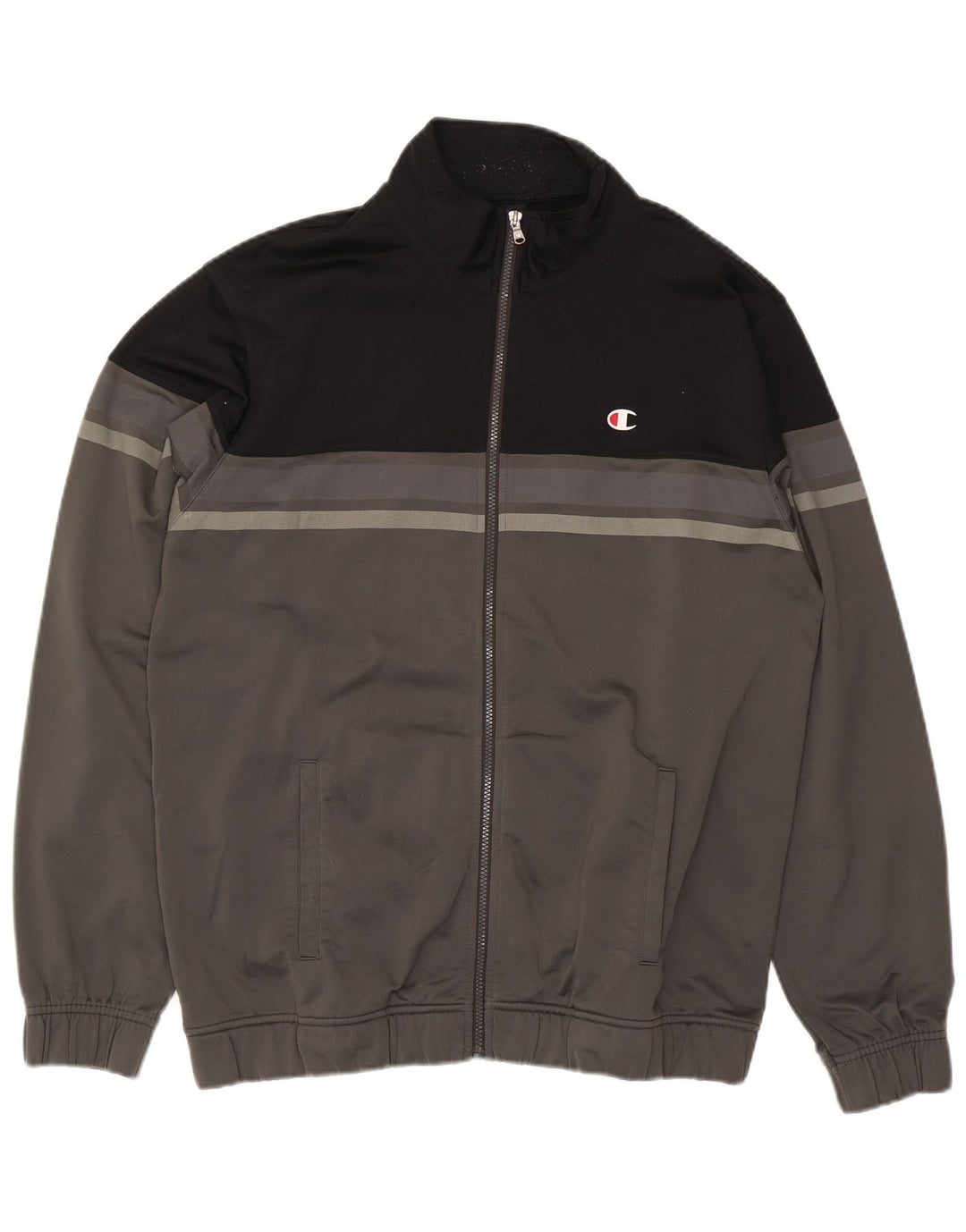 CHAMPION Herren-Trainingsanzugoberteil, 2XL, graues Colourblock-Polyester