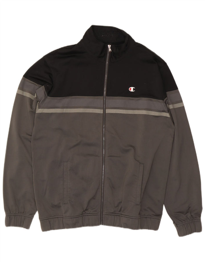 CHAMPION Herren-Trainingsanzugoberteil, 2XL, graues Colourblock-Polyester