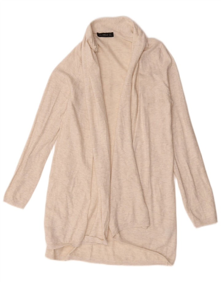 Zara Damen Longline Open Cardigan Pullover UK 12 Medium Beige Flecked