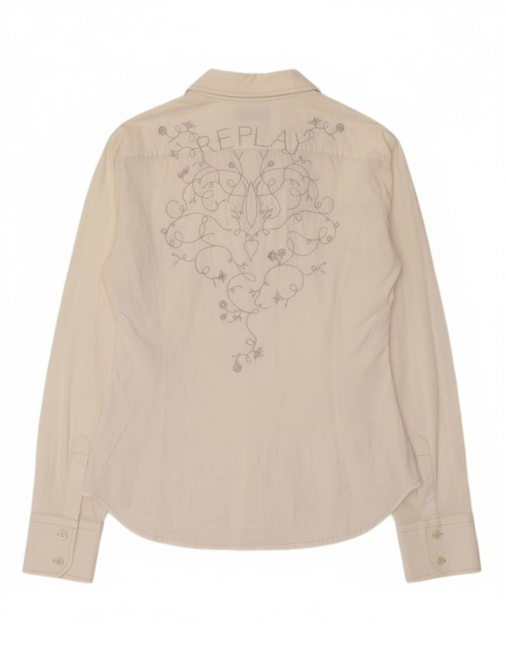 Replay Womens Graphic Shirt UK 14 Großes weißes Blumenmuster