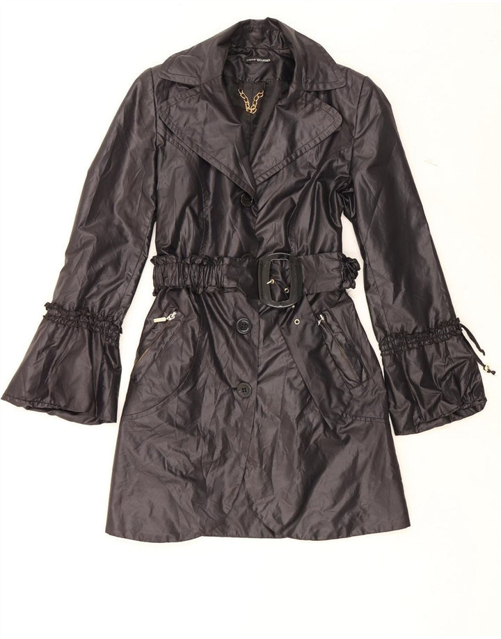 VINTAGE Womens Belted Trench Coat UK 12 Medium Black Vintage Vintage and Second-Hand Vintage from Messina Hembry 
