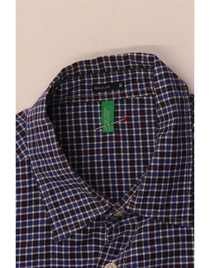 Benetton Herren-Hemd mit normaler Passform, Mittelblau kariert