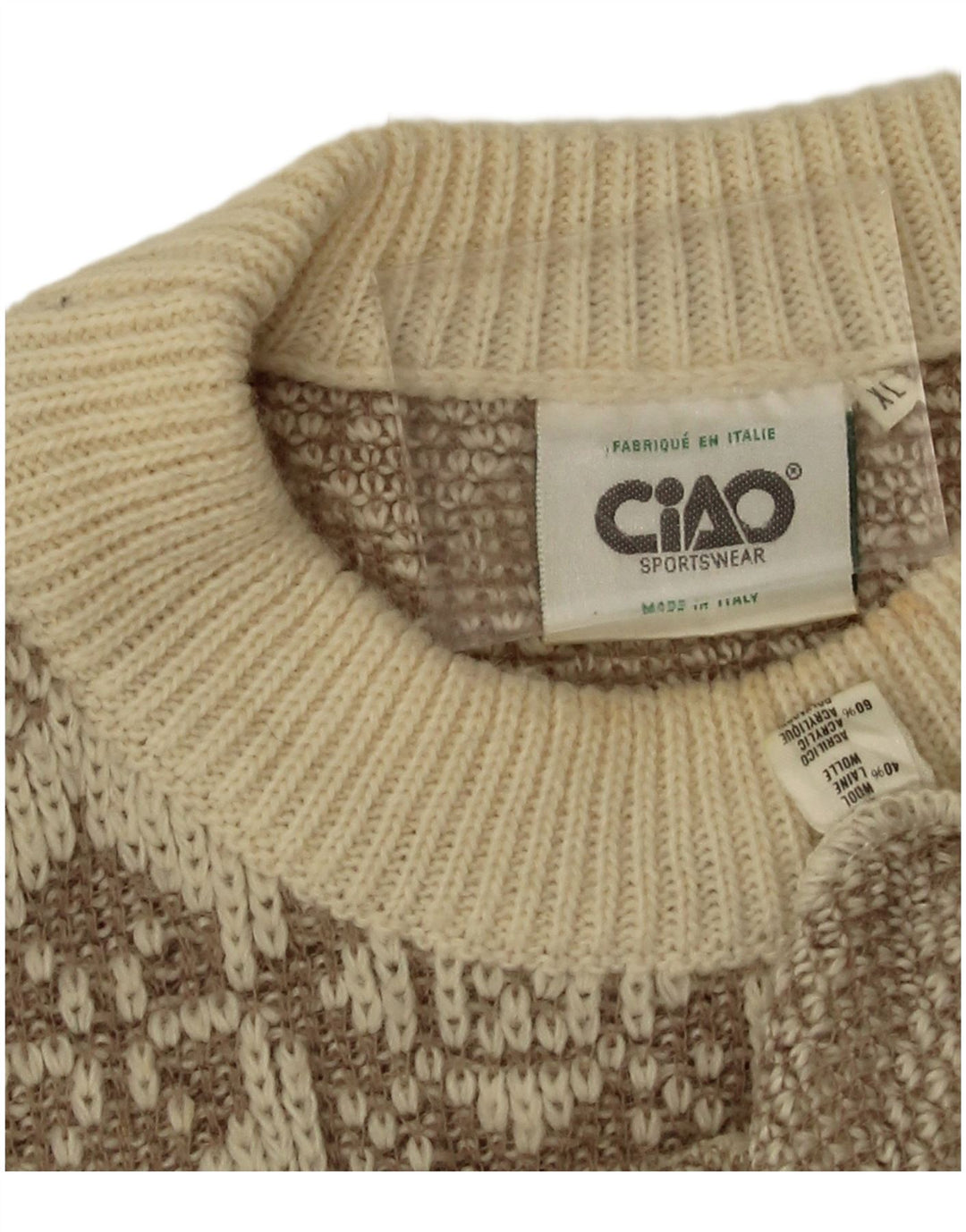 Ciao Herren-Pullover mit Rundhalsausschnitt, XL, beige, geometrische Wolle
