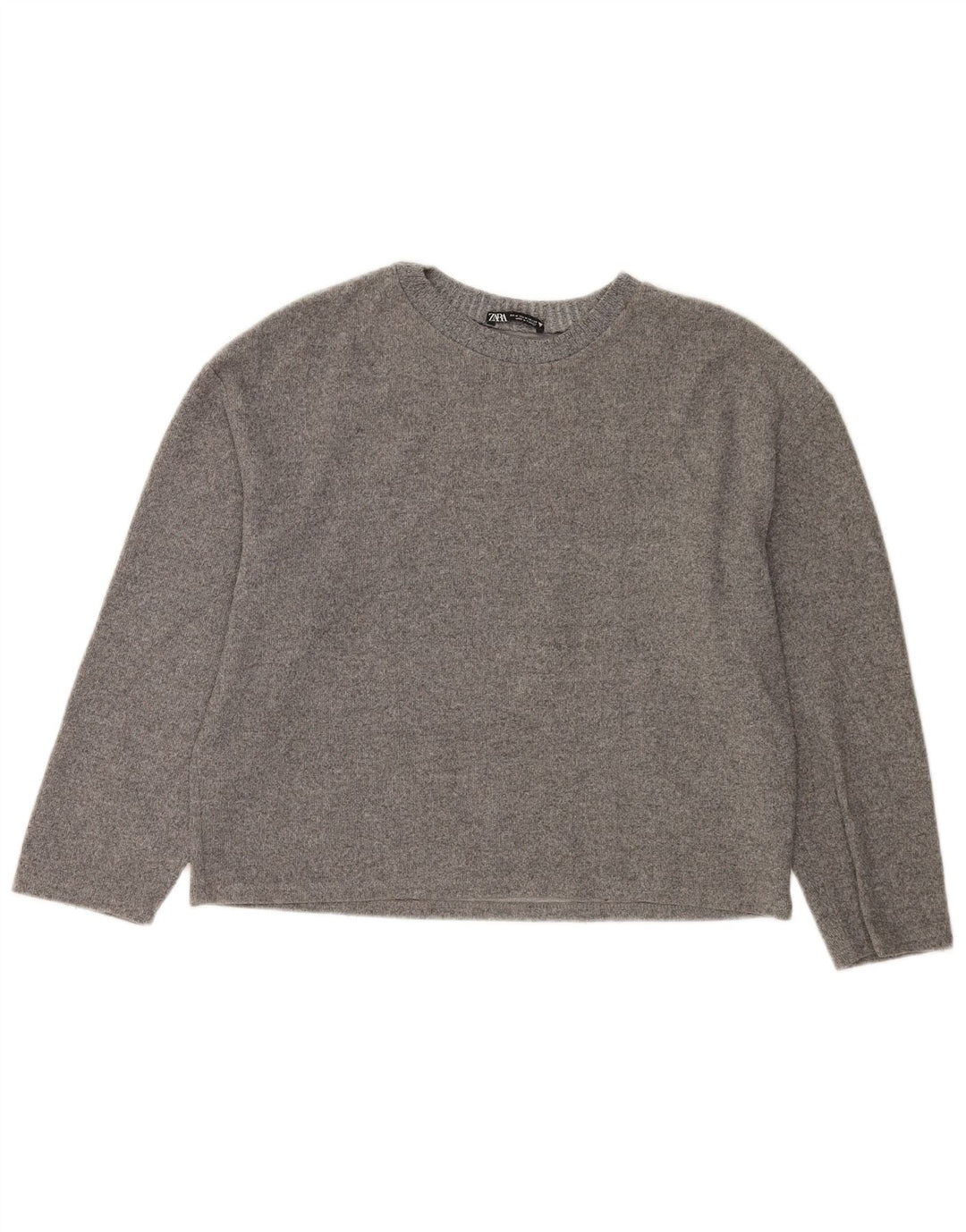 Zara Damen-Pullover mit Rundhalsausschnitt, UK 14, mittelgrau gefleckte Baumwolle