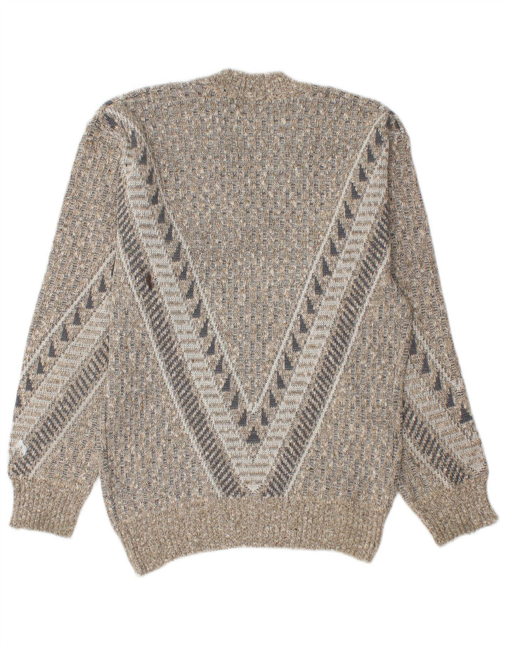 Vintage Herren Pullover mit V-Ausschnitt, klein, grau, geometrisch