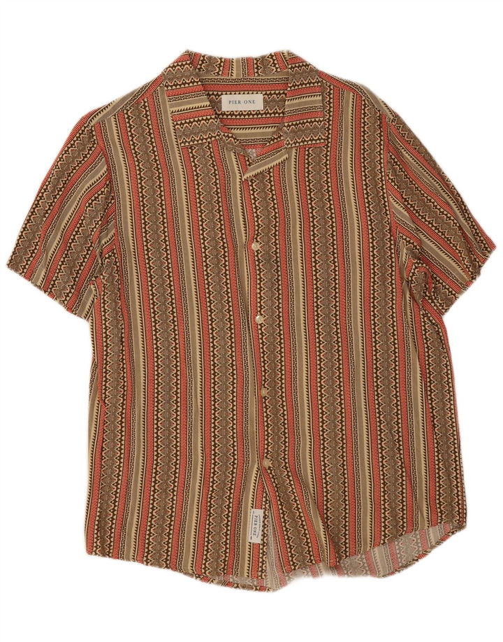 Pier One Herren Kurzarmhemd Medium Khaki gestreift