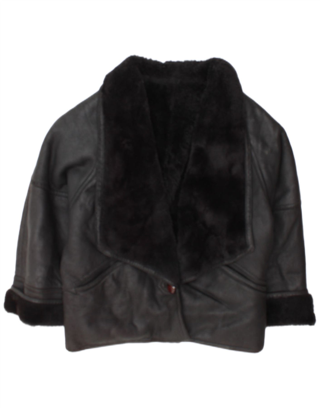 Vintage Damen Shearling Jacke IT 46 Großes schwarzes Shearling