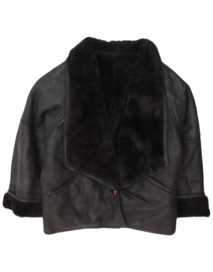 Vintage Damen Shearling Jacke IT 46 Großes schwarzes Shearling