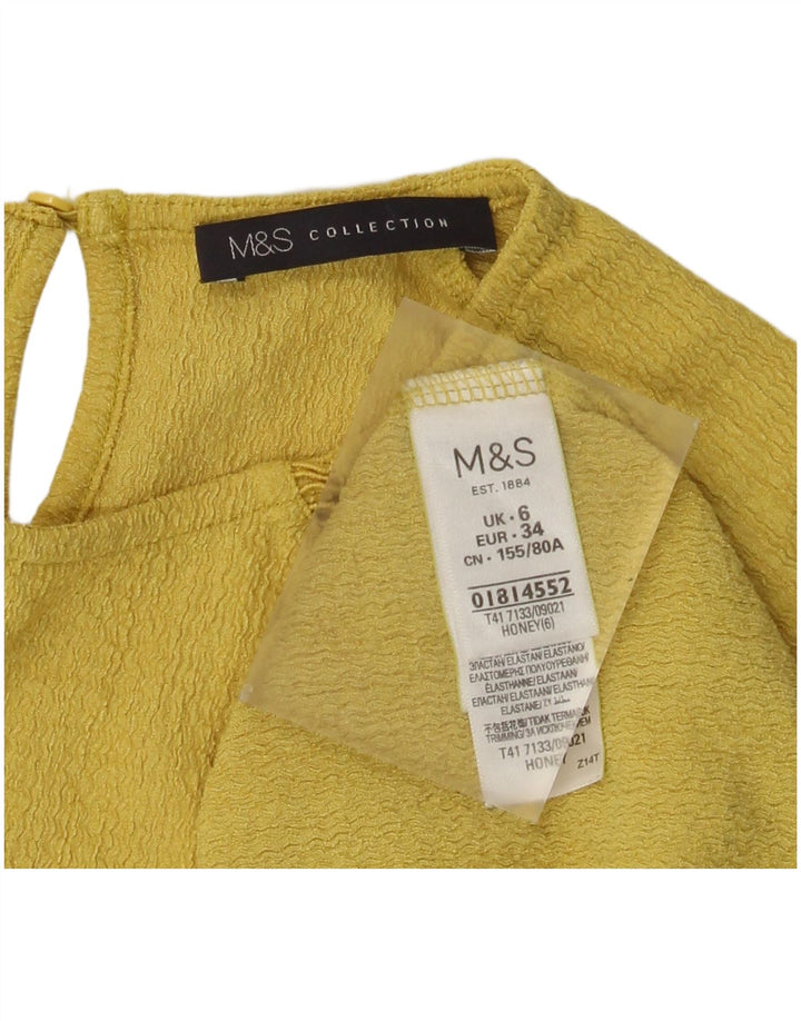 Marks & Spencer Damen Top Langarm UK 6 XS Gelb Polyester