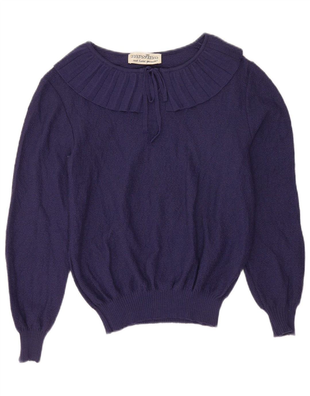 Vintage Damen Crop U-Boot-Ausschnitt-Pullover-Pullover EU 40 Medium Navy Blue
