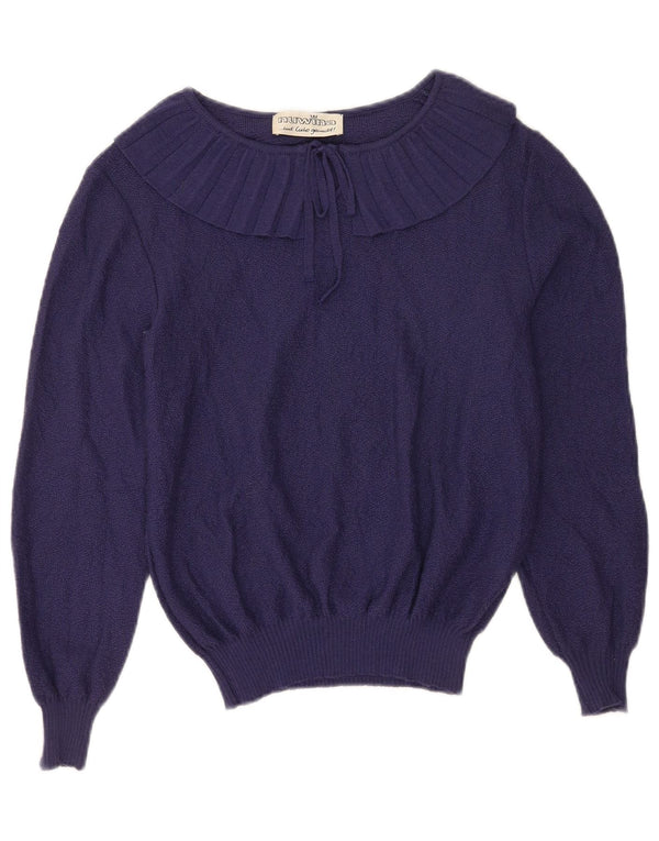 Vintage Damen Crop U-Boot-Ausschnitt-Pullover-Pullover EU 40 Medium Navy Blue