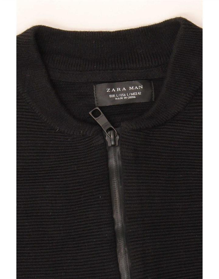 Zara Herren-Strickjacke, groß, aus schwarzer Baumwolle