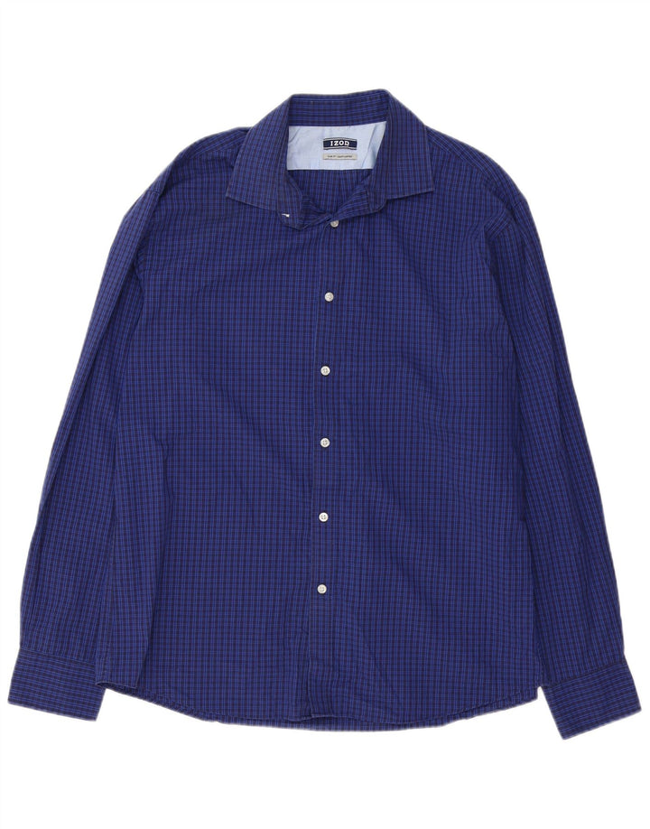 IZOD Slim-Fit-Hemd für Herren, Größe 16 1/2, groß, blau kariert, Baumwolle