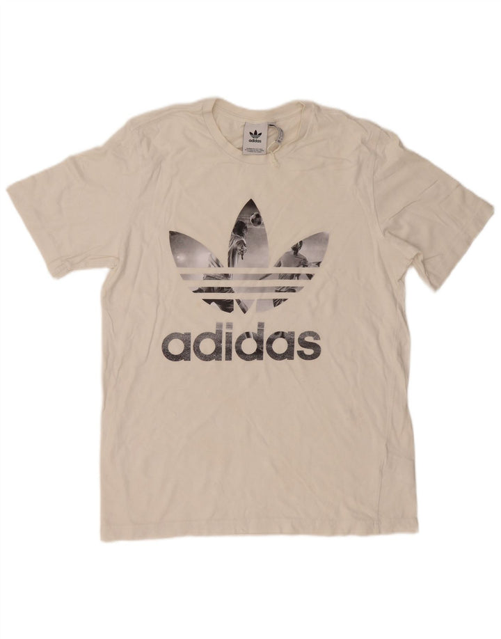 Adidas Herren Grafik-T-Shirt-Oberteil aus mittelweißer Baumwolle