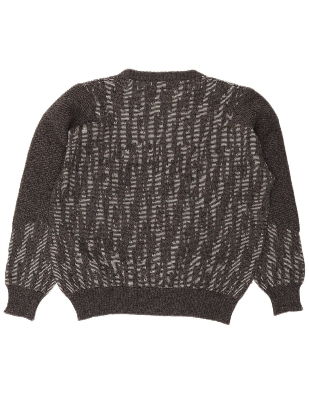 Vintage Herren Pullover mit Rundhalsausschnitt, große grau gestreifte Wolle