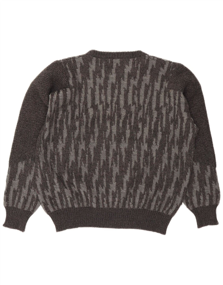 Vintage Herren Pullover mit Rundhalsausschnitt, große grau gestreifte Wolle