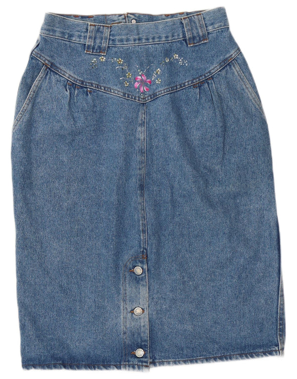 Vintage Damen Jeansrock mit hoher Taille, IT 46, große blaue Blumen-Baumwolle