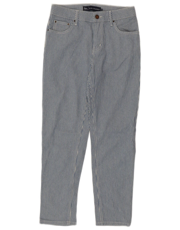 Boden Damen Slim Straight Jeans UK 10 Small W28 L26 Blaue Nadelstreifen-Baumwolle