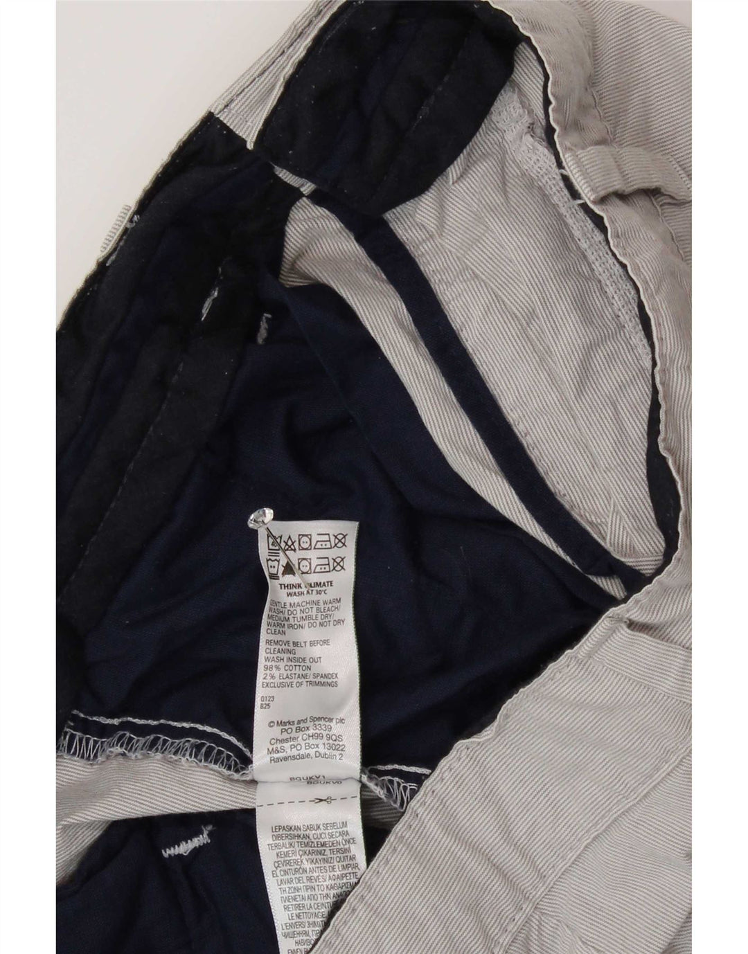 Marks & Spencer Herren-Chinoshorts W32 Mittelgraue Nadelstreifen-Baumwolle