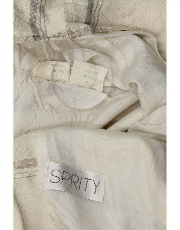 Vintage Damen 1-Knopf-Blazerjacke UK 14 Mittelbeige kariertes Leinen