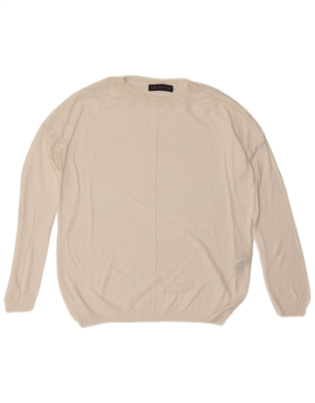 Marks & Spencer Damen-Pullover, übergroß, Rundhalsausschnitt, Gr. 10, Größe S, Weiß